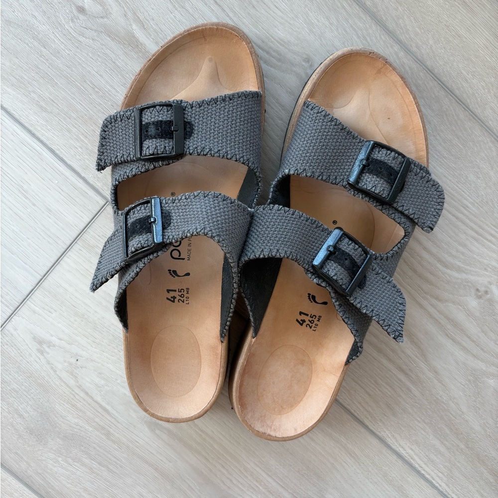 Birkenstock Gray Sandals with Adjustable Straps and Cork Footbed